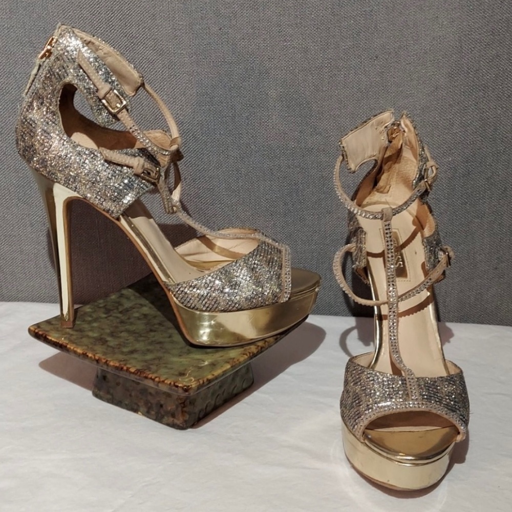 Guess Rhinestone Snakeskin Stiletto Heels